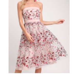 strapless floral midi dress
